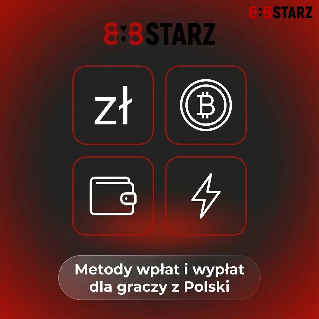 Grafika z logotypami metod płatności (Skrill, Visa, Mastercard, Binance Pay itd.) dla polskich graczy 888starz