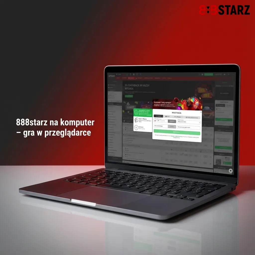 Ekran komputera z otwartą stroną kasyna online 888starz w przeglądarce internetowej