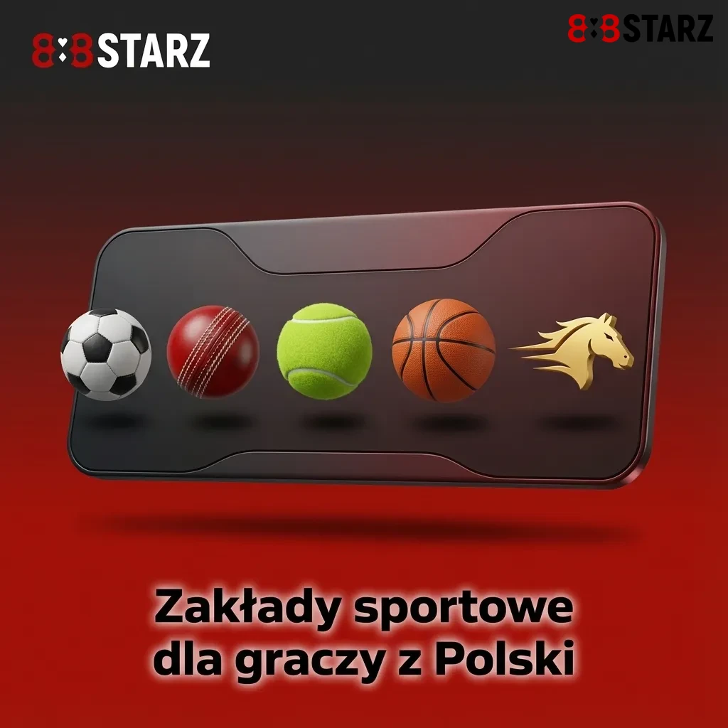 Interfejs zakładów sportowych online w języku polskim z ikonami wielu dyscyplin sportowych