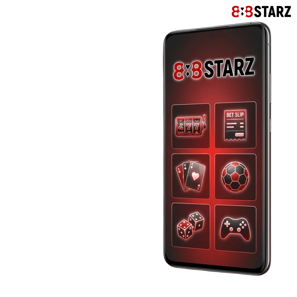 Ekran smartfona z aplikacją 888starz na Androida, oferującą zakłady sportowe, e‑sport i kasyno mobilne