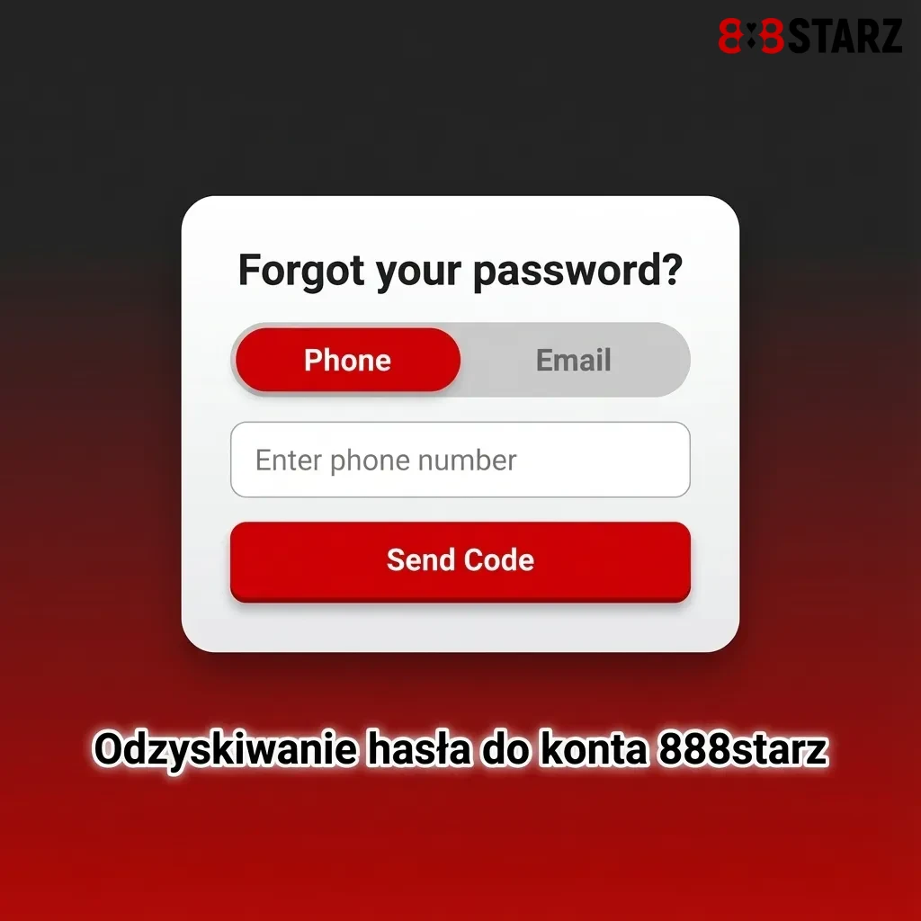 Ekran odzyskiwania hasła 888starz z formularzem resetu przez e‑mail lub telefon
