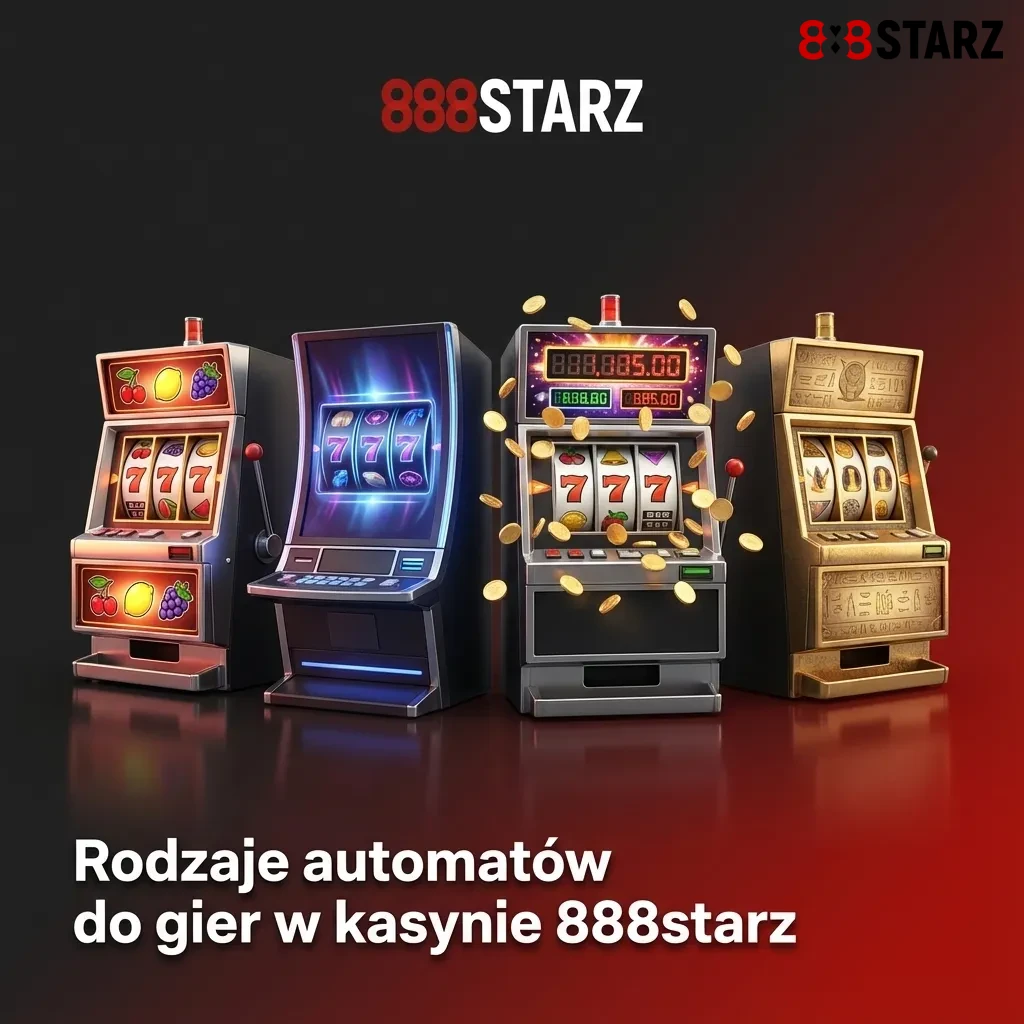 Infografika o rodzajach automatów 888starz: klasyczne, video sloty, Megaways, jackpoty, Hold and Win i bonusy