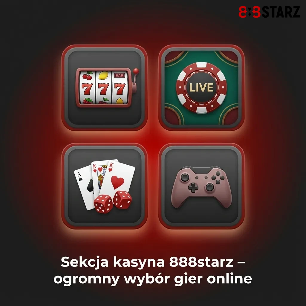 Interfejs kasyna 888starz z listą kategorii gier: sloty, ruletka, blackjack, poker, keno i gry instant