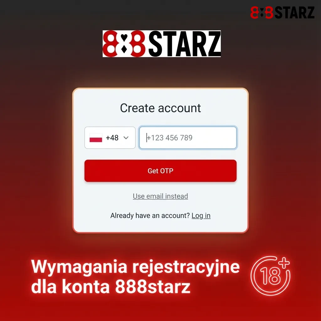 Infografika z wymaganiami rejestracji konta 888starz w Polsce: wiek 18+, prawdziwe dane, jedno konto, weryfikacja dokumentów