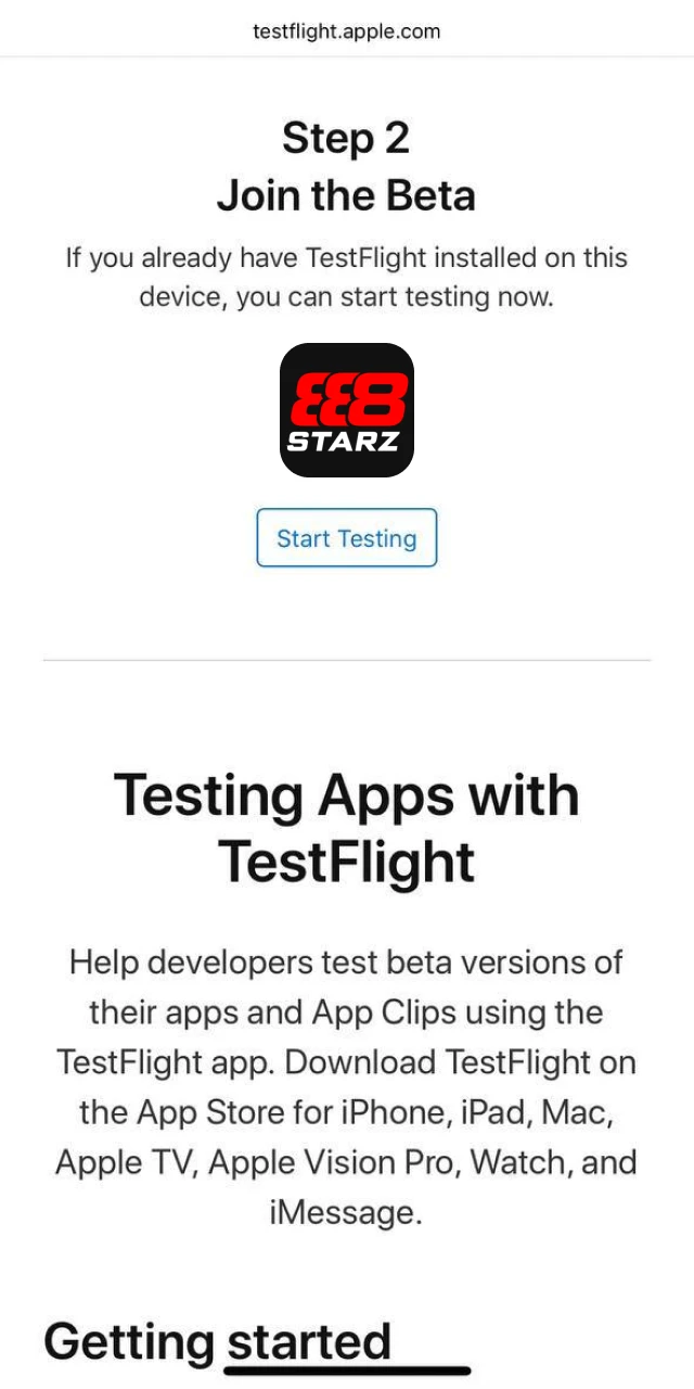 Wybierz opcję pobierania dedykowaną dla urządzeń Apple, aby zainicjować proces przesyłania aplikacji 888starz.