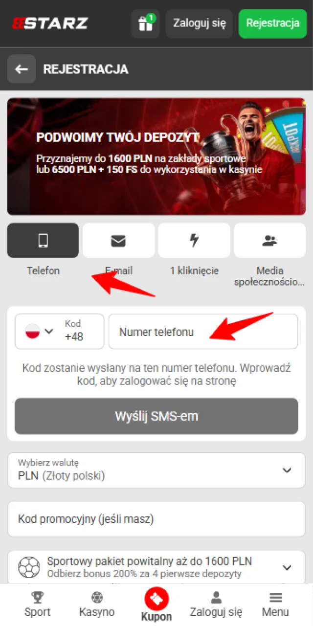 Zdecyduj się na jedną z dostępnych form rejestracji w 888starz i wprowadź wszystkie wymagane informacje profilowe.