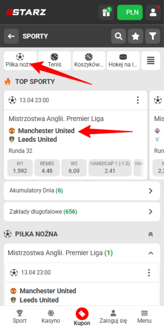 Przejrzyj bogatą ofertę sportową w 888starz i odnajdź interesujące Cię spotkanie w sekcji przedmeczowej lub na żywo.