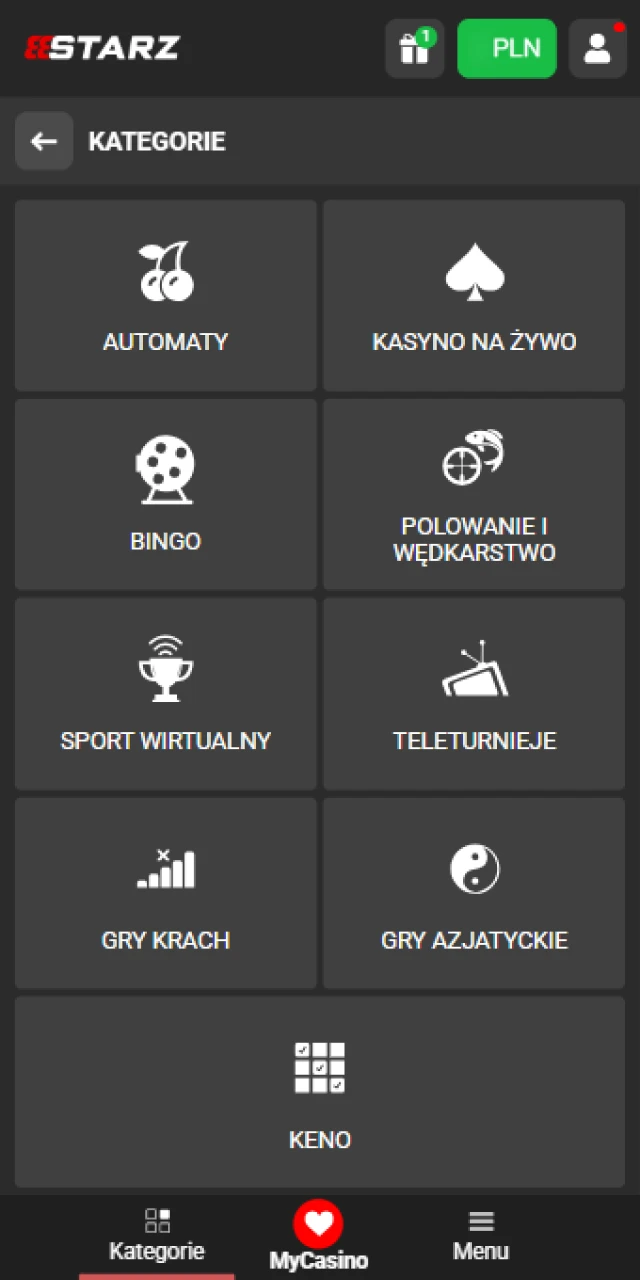 Otwórz bogate lobby kasyna 888starz i odnajdź swój ulubiony automat lub grę stołową.