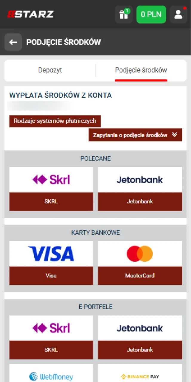 Zaloguj się do 888starz i otwórz sekcję depozyty i wypłaty.