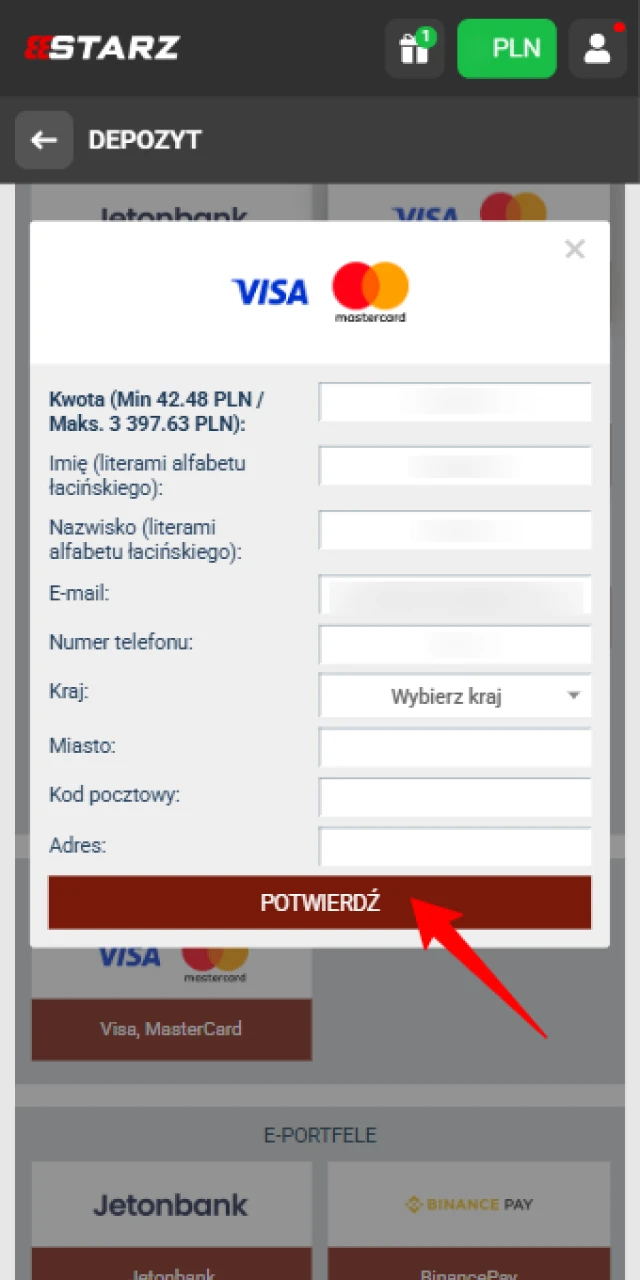 Zatwierdź przelew w 888starz i sprawdź saldo na depozyty i wypłaty.