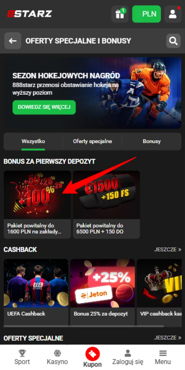 Wybierz bonus powitalny i zweryfikuj profil w 888starz dla premii.