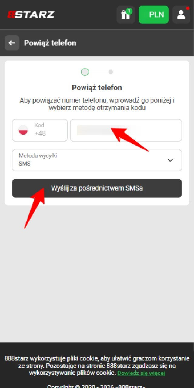 Zweryfikuj e-mail oraz telefon, żeby w pełni zweryfikować profil 888starz.