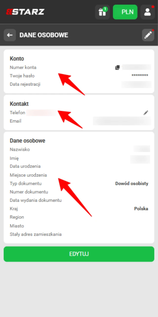 Wprowadź wymagane informacje, aby skutecznie zweryfikować profil w 888starz.